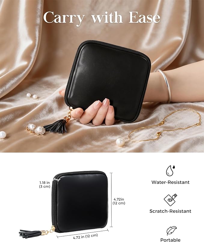 Lolalet Travel Jewelry Case Organizer, Soft Jewellery Pouch -Black | Storage Bag for Traveling Women, with Multi Compartments for Packing Necklaces, Earrings, Bracelets