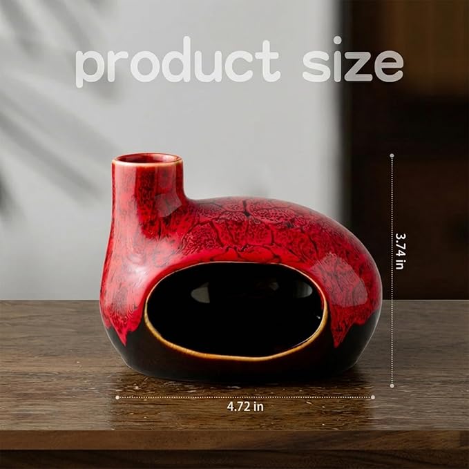 Handcrafted Ceramic Palo Santo Holder – Artistic Incense Burner for Meditation, Mindfulness and Zen Home Decor – Wabi-Sabi Style Cone Sculpture, Gift for Yoga, Relaxation & Aromatherapy (Red)