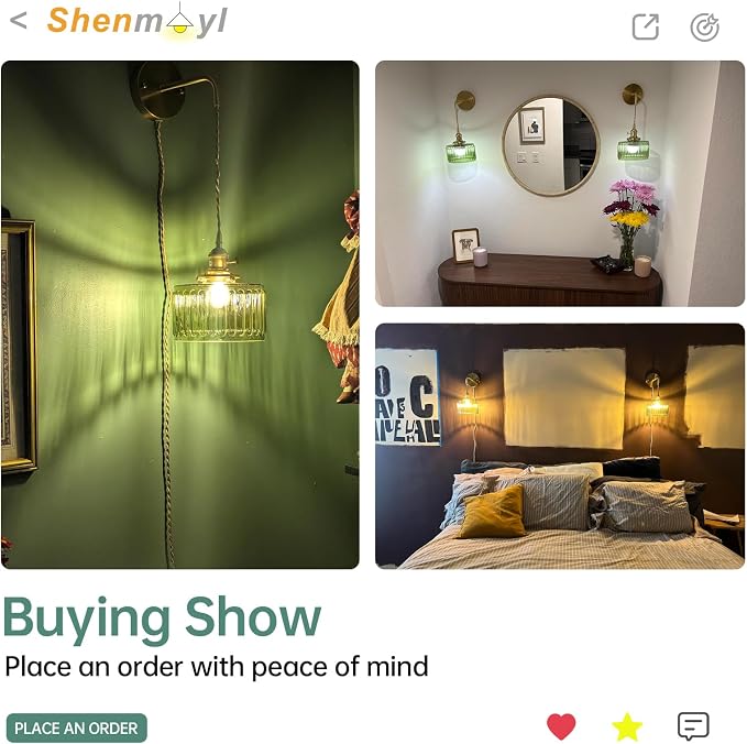 Shenmoyl Vintage Wall Sconce with Green Striped Glass Shade Hanging Wall Sconce with 4.9FT Plug in Cord, Modern Wall Lamp Fixtures Decor for Bedside Bedroom Indoor Doorway, Set of 2