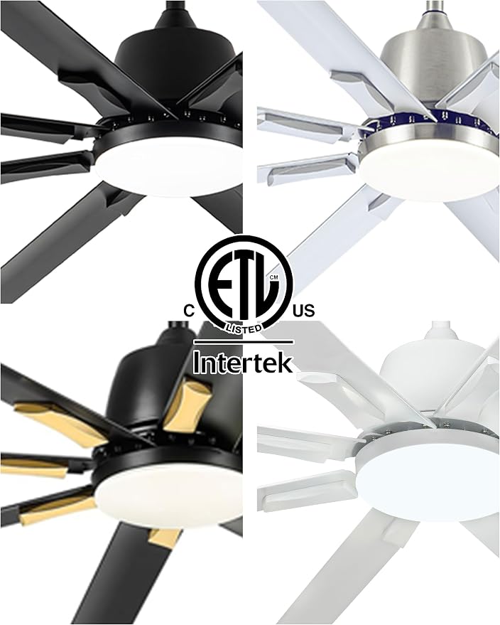 Minislak 72 Inch Ceiling Fan with Light,Industrial Ceiling Fan with 8 White Aluminum Blades,Smart Fan Compatible with Alexa,Garage Outdoor/Indoor Fan for Patio and Living Room