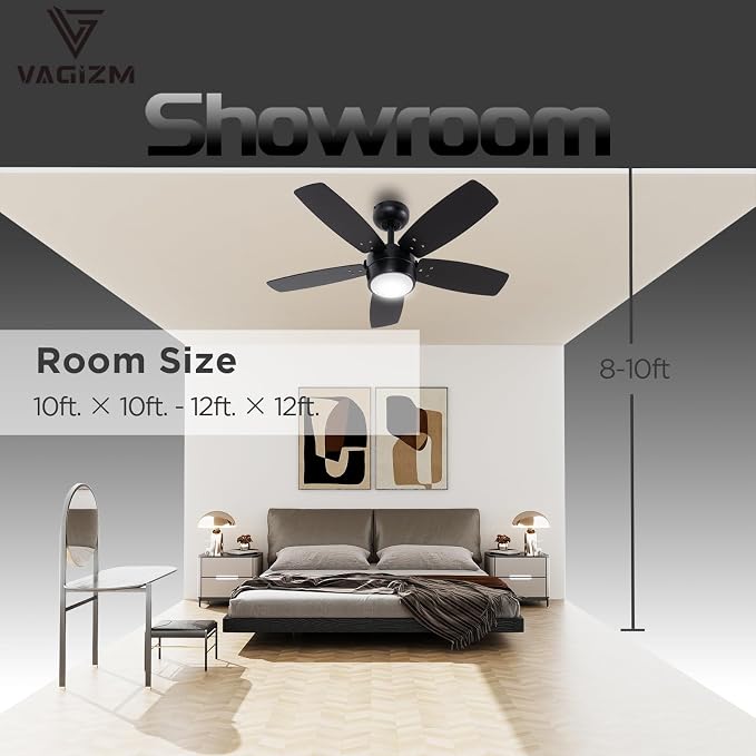 Ceiling Fan 36'' for Small Room Matte Black Modern Fans with Light Remote Control - Reversible Quiet DC Motor Dimmable with 6 Speeds for Bedroom Indoor Use