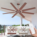 Amico 72 Inch Outdoor Ceiling Fan No Light with Remote, Large Brown Ceiling Fan Without Light, Quiet Reversible DC Motor, 6 Speeds, Timer, 8 Blades for Living Room, Covered Patio, Porch, Garage