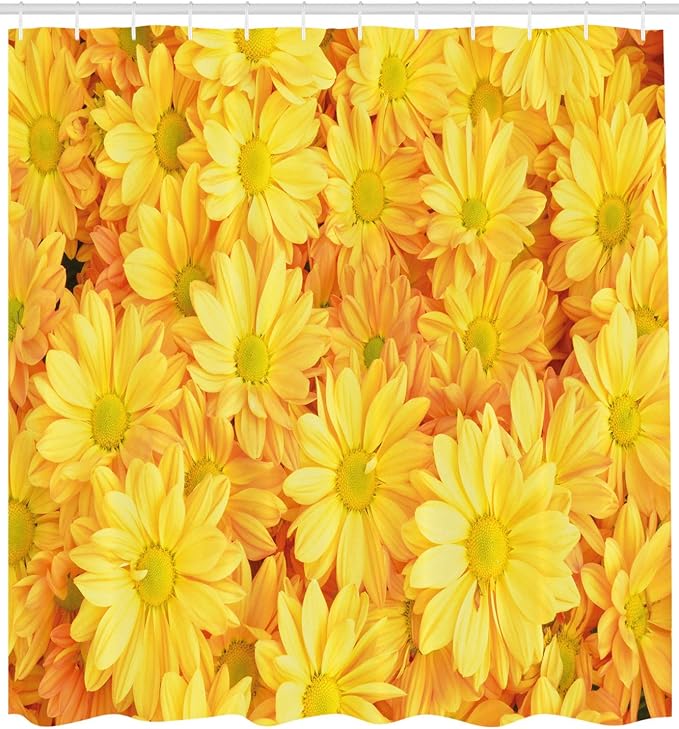 Ambesonne Yellow Flower Shower Curtain, Lively Daisies Fresh Bouquets with Natural Seasonal Bedding Plant Petals, Cloth Fabric Bathroom Decor Set with Hooks, 69" W x 75" L, Marigold Yellow
