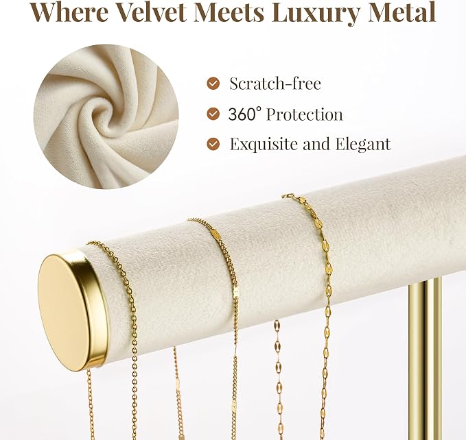 Jewelry Organizer Stand Display, 3 Tier Velvet Bracelet Holder, Beige | Jewelry Organizers and Storage | Jewelry Tree | Jewelry Towers for Necklaces, Bracelets, Earrings, Rings