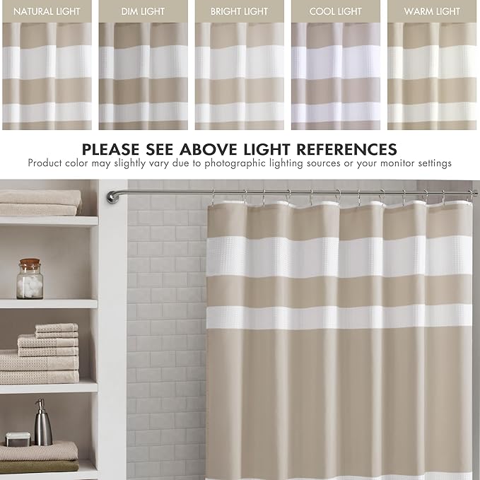 Madison Park Shower Curtain Spa Waffle Weave Long Shower Curtain for Bathroom 3M Scotchgard Moisture Management, Spa Quality Modern Shower Curtains for Bathroom, Long 72x78 Taupe