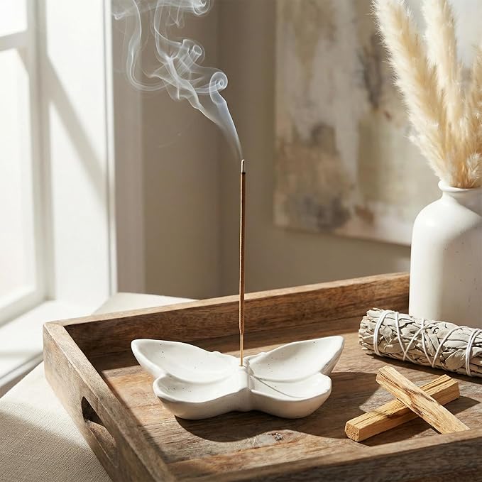 Butterfly Incense Holder for Sticks, Handmade Ceramic Incense Burner, Sage Stick Burner and Palo Santo Holder for Zen Yoga Spa Meditation Home Decor, Butterfly Spiritual Gifts for Women Mom
