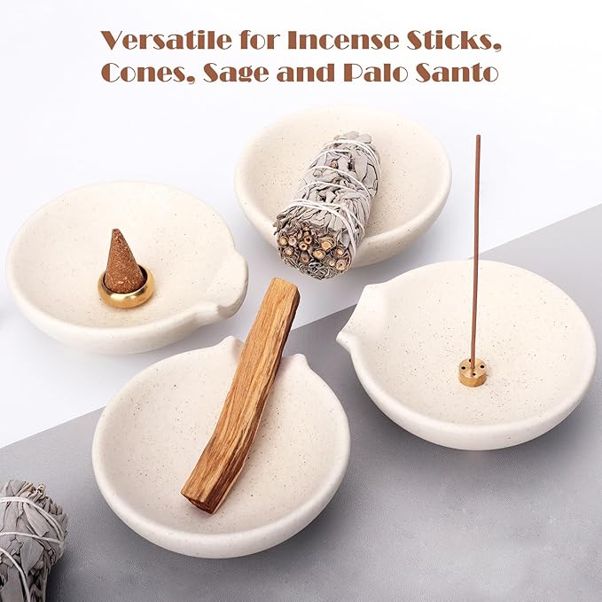 Incense Holder for Sticks Cones Sage Palo Santo 4 in 1 Incense Stick Burner Holder with Ash Catcher Modern Ceramic Incense Burner Bowl for Home Cleansing Meditation