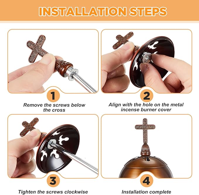 Zonon 1 Set Incense Burner with Tong, Frankincense Charcoal Incense Stand Holder, Ideal for Yoga, Spa, Aromatherapy, Home and Christian Church Censer (Red Copper,Retro)