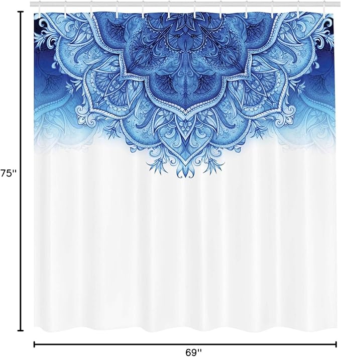 Ambesonne Moroccan Shower Curtain, Floral Artwork Vintage Style with Eastern Architectural Elements Oriental Pattern, Cloth Fabric Bathroom Decor Set with Hooks, 69" W x 75" L, White Blue