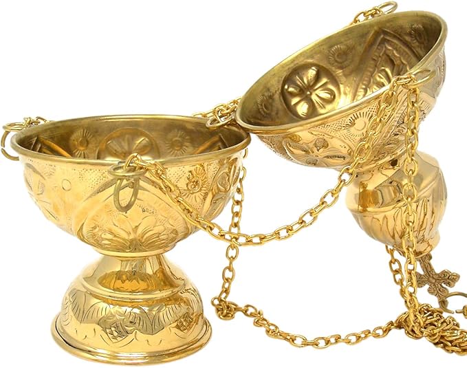 Needzo Brass Hanging Incense Burner with Chain, High Polished Censer, 8 4/5 Inches