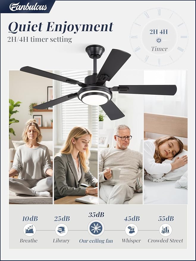 Fanbulous 48 Inch Ceiling Fans with Lights and Remote, Black Ceiling Fan with 8 Dual-Color Blades, Indoor/Outdoor Large Ceiling Fans, Reversible DC Motor, 6-Speed, 3CCT for Living Room Kitchen Patio