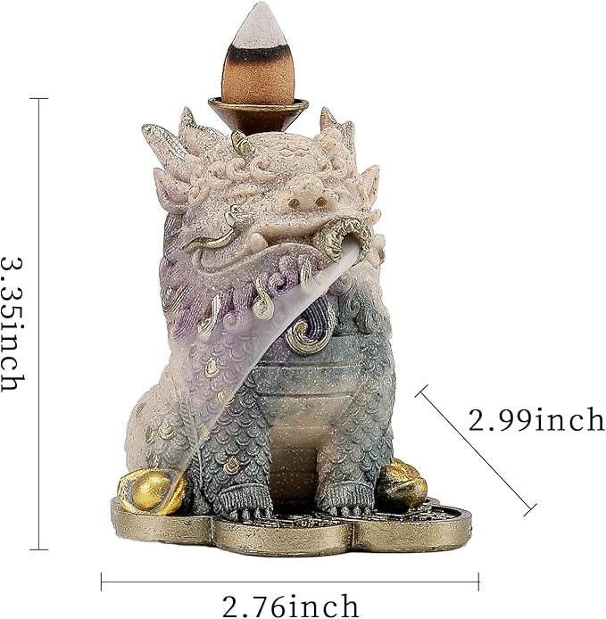 Backflow Incense Burner - Resin Tabletop Incense Holder for Cones, Fortune Dragon Statue Home Decor, Desktop Aromatherapy Ornament with Smoke Waterfall Effect for Living Room