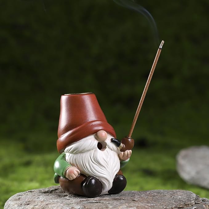 Gnome Incense Holder for Sticks and Incense Cone Holder, Resin Mini Gnomes Figurines Incense Stick Holder, Cute Incense Burner for Yoga Meditation Home Office Decor,Gnome Gifts for Women (Red)
