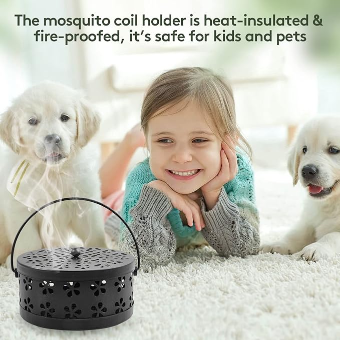 4 Pieces Mosquito Coil Holder Incense Coil Burner Indoor Outdoor Camping Use Portable Mosquito Repellent Coil Holder Incense Burner Holder (Black Blossom)