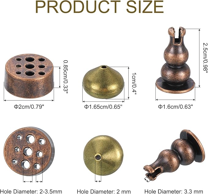 uxcell 4Pcs Flower Incense Holder, Incense Burner Holder, Lotus Multiple Hole, Cone Shape and Gourd-Shape Ash Catcher for Yoga, Meditation Copper