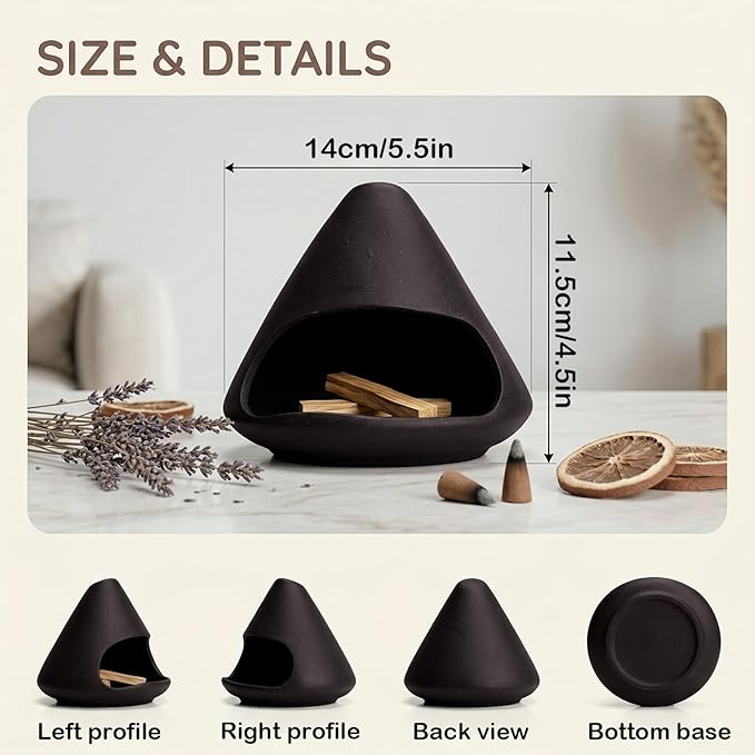 Ceramic Palo Chimney Santo Burner, Handcrafted Mini Incense Chiminea Sticks Holder for Meditation Zen Decor