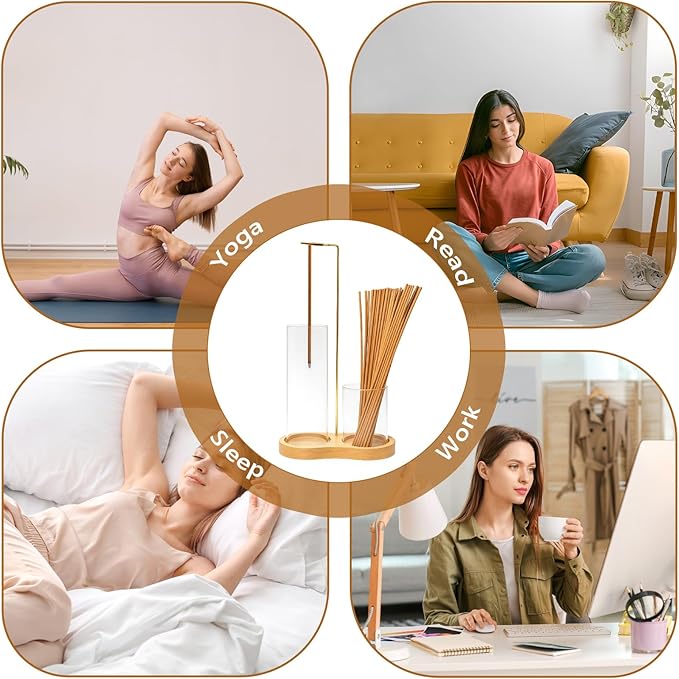 Anti Ash Flying Glass Incense Sticks Holder - 2 in 1 Modern Vertical Incense Burner with Removable Glass Ash Catcher & Wood Base for Spa,Meditation,Yoga,Zen Home Decor