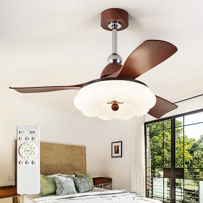 Ceiling Fans with Lights and Remote: 42-Inch Ceiling Fan 3 Blades Cloud Low Profile Outdoor - Walnut Ceiling Fans with Remote Control Quiet Reversible DC Motor for Living Room
