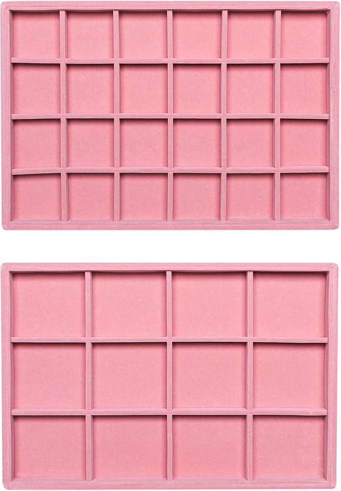 Frebeauty Jewelry Trays for Drawer,Set of 2 Jewelry Organizer and Storage | Velvet Material,Stackable,Adjustable Dividers,Drawer Inserts for Rings Studs Bracelet,Earring Organizer for Women Girls