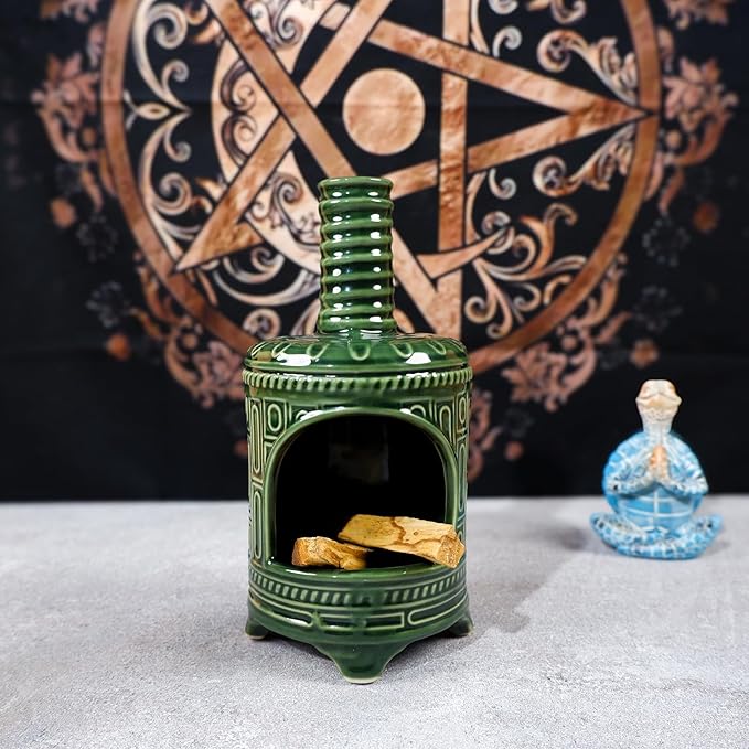 MOUGIGI Handmade Ceramic Palo Santo Holder & Mini Chiminea Incense Dish-Perfect for Palo Santo Sticks, Altar，Sage, and Cone Burning-Zen Decor for Energy Cleansing, Yoga, Meditation & Aromatherapy