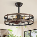 LEDIARY 22 Inch Caged Ceiling Fan with Light, Fandelier Farmhouse Ceiling Fan with Remote, Small Bladeless Fan Lights Ceiling Fixtures for Kitchen, Bedroom, Outdoor-Black and Gold