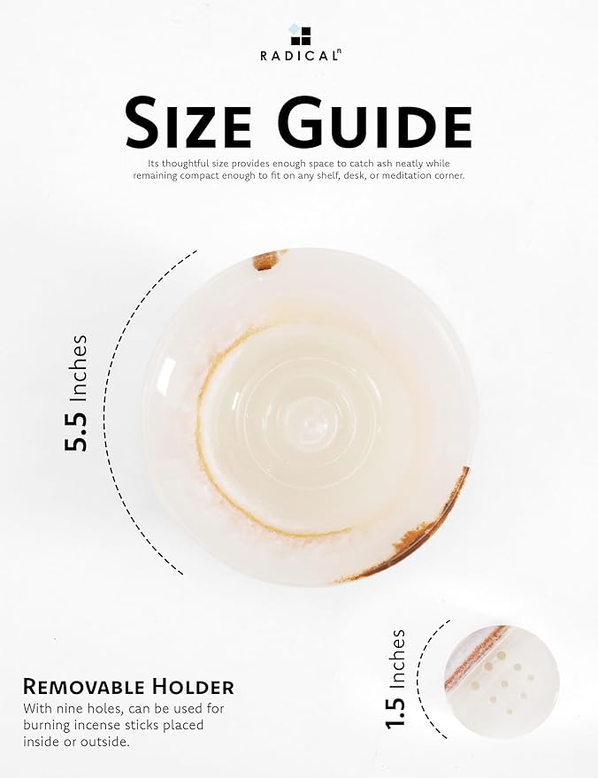 Radicaln Marble Incense Holder 5.5" Inches White Onyx Handmade Incense Stick Holder for Living Room Décor, Ideal Incense Holder Marble Ashtray & Palo Santo Holder for Home Décor