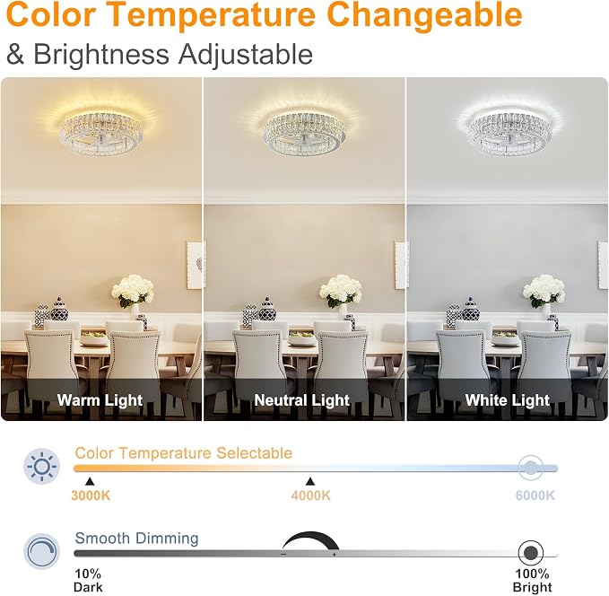 Crystal Fandelier Ceiling Fan with Lights and Remote LED Chandelier Fan