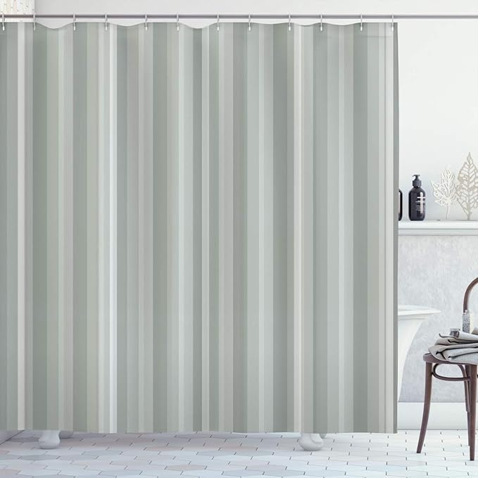 Ambesonne Stripes Shower Curtain, Abstract Ocean Inspired Palette Lines Geometrical Image Illustration, Cloth Fabric Bathroom Decor Set with Hooks, 70" Long, Pale Almond