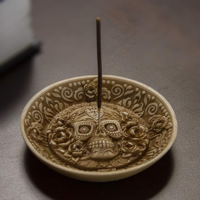 Pacific Giftware Day of The Dead Sugar Skull face Incense Burner Resin Figurine Dish