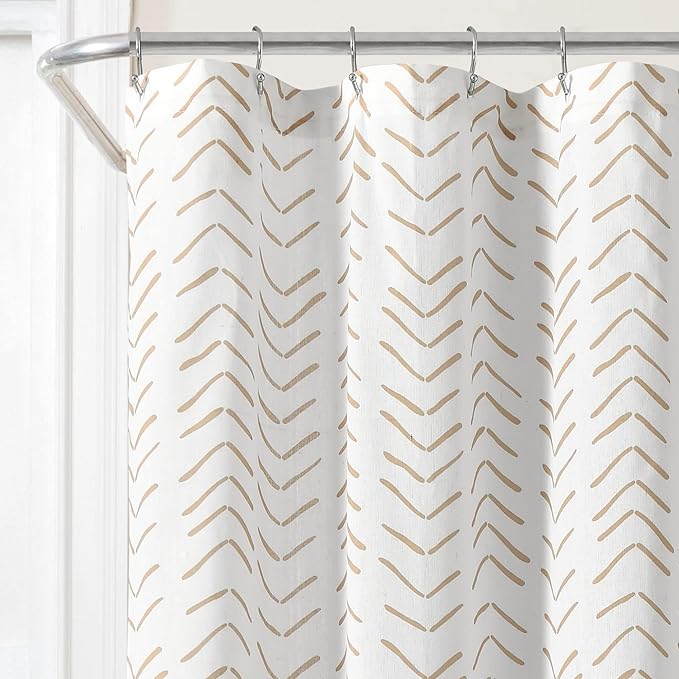 Lush Decor Hygge Modern Arrow Linen Look Shower Curtain, 72" X 72", Wheat & White