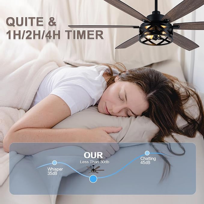 Bella Depot 60" Ceiling Fan with Light, Farmhouse Chandelier Ceiling Fan with Lights and Remote, Caged Rustic Indoor Fandelier with Silent Motor for Dining Living Room Bedroom, (bulbs not included)