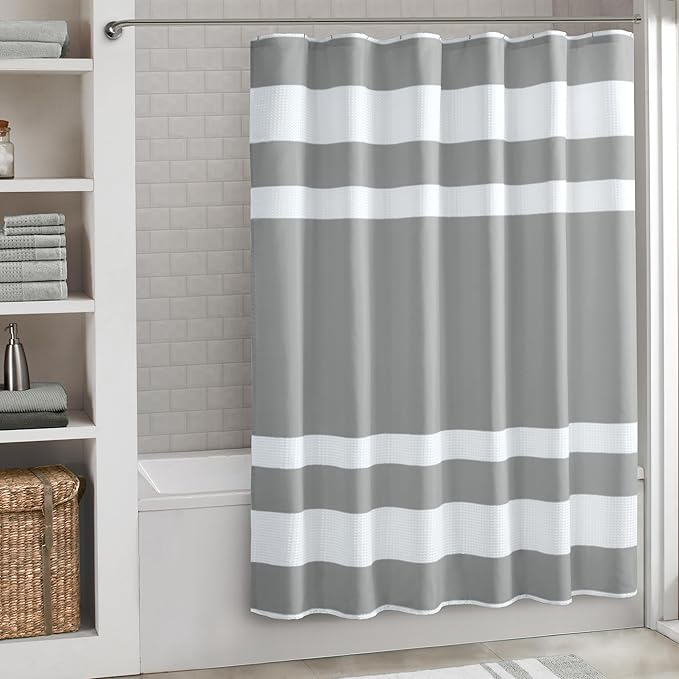 Madison Park Shower Curtain Spa Waffle Weave Long Shower Curtain for Bathroom 3M Scotchgard Moisture Management, Spa Quality Modern Shower Curtains for Bathroom, Long 72x78 Grey