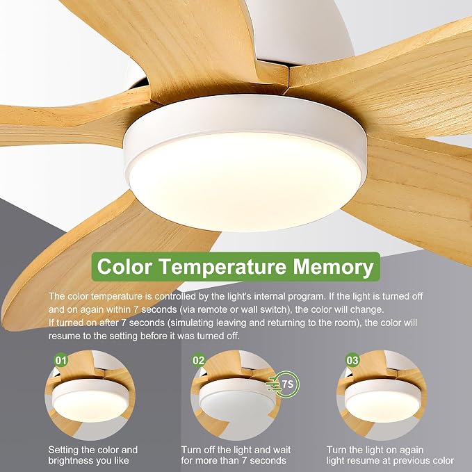 36 Inch Solid Wood Ceiling Fans With Lights, Remote Control, Dimmable, Reversible, Wood Blades, Power-Off Memory, Quiet DC Motor, Indoor/Oudoor Ceiling Fan with Light for Patio