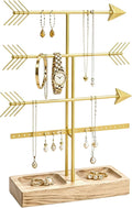 Urban Deco Arrow Jewelry Organizer Stand 4-Tier Gold Jewelry Stand Necklace Organizer With Wooden Ring Holder For Jewelry Display Bracelet Holder Stand Earring Organizer For Girls - Gold