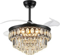 FIDGRA 48 Inch Fandelier Ceiling Fan with Light, Retractable Ceiling Fan with Lights Chandelier Fan for Bedroom, Living Room, 3 Color Temperature, 6 Wind Speed-Black