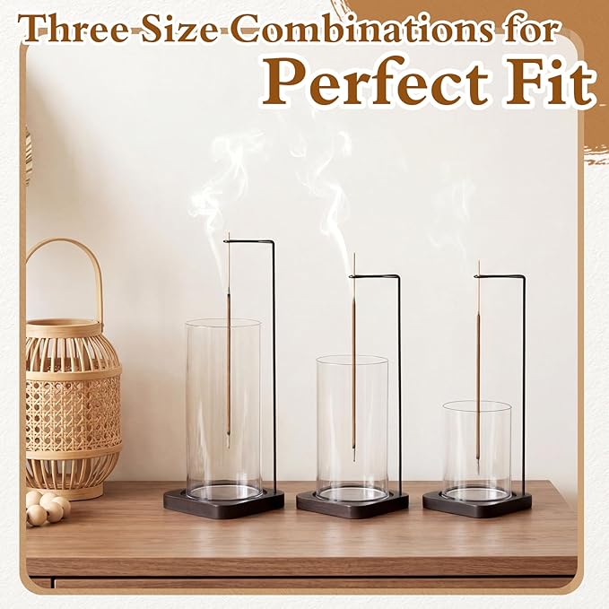 BreezeHug 6 Pack Incense Holder for Sticks Upside Down Anti-Ash Flying No Mess Wooden Incense Stick Burner with Detachable Ash Catcher Modern Vertical Incenses Holder for Yoga Spa Home, 3 Sizes