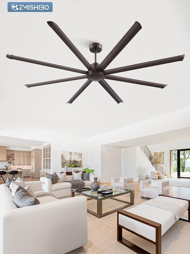 ZMISHIBO 96" Large Industrial Ceiling Fans No light with Aluminum 8 Blades, Commercial HVLS Ceiling Fan without Light,Quiet DC Motor,6 Speeds, Indoor Outdoor Ceiling Fan for Garage Shop, Oil Bronze