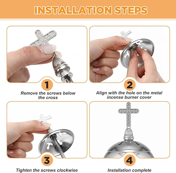 Zonon 1 Set Incense Burner with Tong, Frankincense Charcoal Incense Stand Holder, Ideal for Yoga, Spa, Aromatherapy, Home and Christian Church Censer (Silver,Retro)