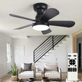 Depuley Black Ceiling Fan with Lights: 28-Inch Flush Mount Fan with Light and Remote - Low Profile Ceiling Fans Reversible Quiet DC Motor for Bedroom Living Room Indoor Outdoor