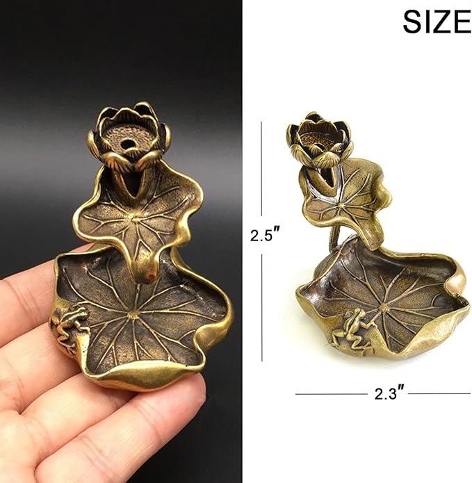OwMell Lotus Backflow Incense Holder, Vintage Brass Lotus Waterfall Incense Burner, Aromatherapy Ornament Home Decor - Frog