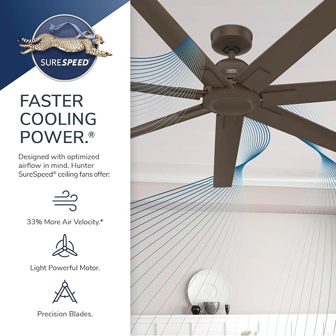 Hunter Downtown Indoor/Outdoor Ceiling Fan, Wall Control (Matte Bronze, 72 inch)