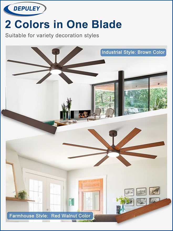 Depuley 72" Ceiling Fans with Lights: Large Indoor/Outdoor Ceiling Fan for Patios Living Room - 8 Blades Brown Dimmable Ceiling Fans with Remote APP Control Timer Reversible Quiet DC Motor 6 Speeds