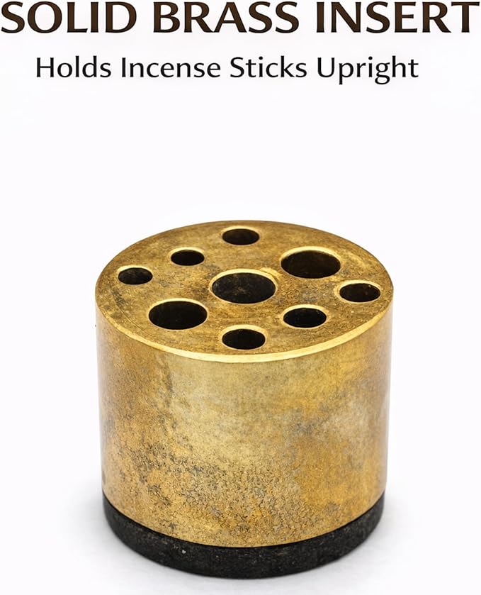 Natural Grey Marble Incense Holder Bowl – 5" Ash Catcher Burner for Meditation, Smudge, Palo Santo – 9-Hole Brass Insert Fits Most Incense Sticks.
