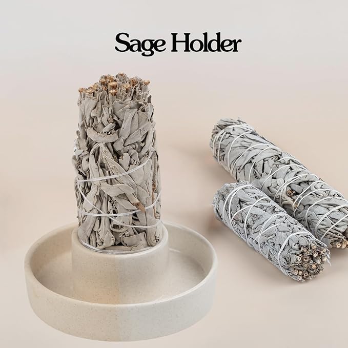 Sage Holder, Sage Burner, Smudge Bowl, Palo Santo Holder, Incense Holder, Incense Holder Bundle, Sage Holder for White Sage Bundle and Palo Santo (Sage Not Included) (White)