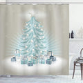 Ambesonne Christmas Shower Curtain, Merry Xmas Themed Fir Tree with Ornate Tree Topper and Baubles, Cloth Fabric Bathroom Decor Set with Hooks, 69" W x 84" L, Mint Green Slate Blue