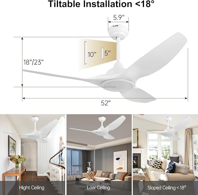 52 Inch 3 Blade Modern White Ceiling Fan with Light Remote Control | Quiet DC Motor, High CFM 6 Speed, Dimmable 3 Color LED,Indoor Ceiling Fan for Bedroom Living Room Porch
