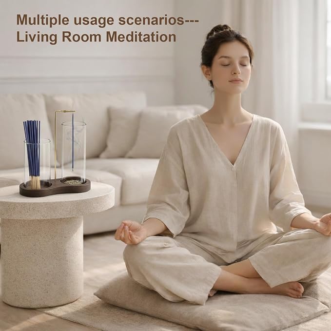2-in-1 Incense Holder with Glass Ash Catcher & Stick Storage, Wooden Incense Burner for Relaxation, Stress Relief, Mess-Free Home Use, Self-Care, Meditation, Yoga, Bedroom & Living Room (Sapele)