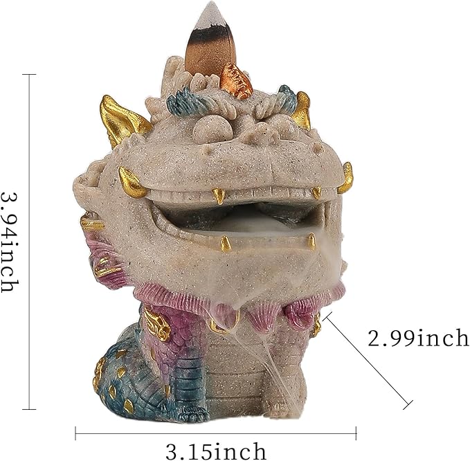Backflow Incense Burner - Resin Tabletop Incense Holder for Cones, Fortune Dragon Statue Home Decor, Desktop Aromatherapy Ornament with Smoke Waterfall Effect for Living Room
