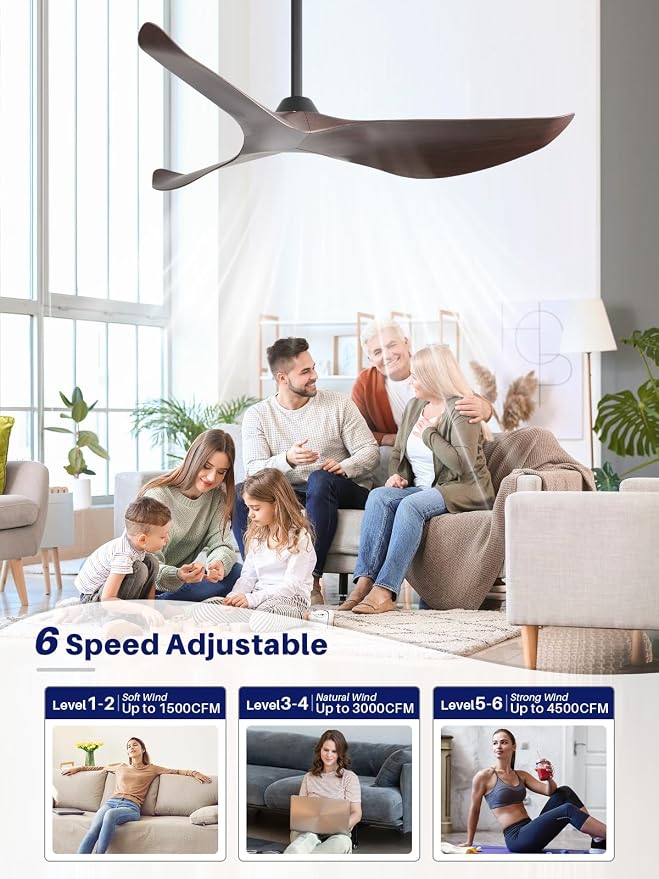Sofucor 38 Inch Smart Ceiling Fan No Light, Modern Ceiling Fan with Remote Control, Quiet Reversible DC Motor, 6-Speed Noiseless Indoor Ceiling Fan for Bedroom Living Room Covered Patio Porch