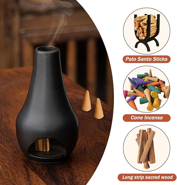 SAIBI Handmade Palo Santo Holder & Incense Cone Burner, Elegant Sage Smudging Accessory for Spiritual Rituals, Energy Cleansing, Meditation, Yoga & Aromatherapy, Thoughtful Gift (Drop)